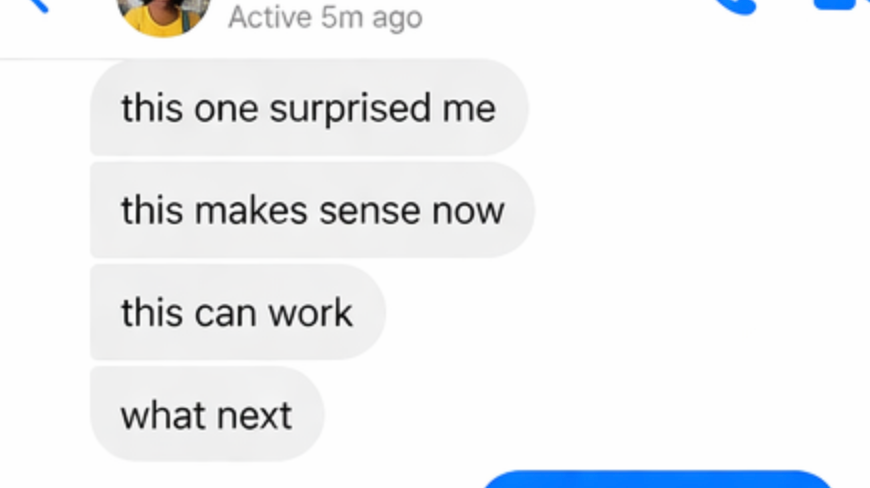 Screenshot of a message asking what next after the idea made sense.